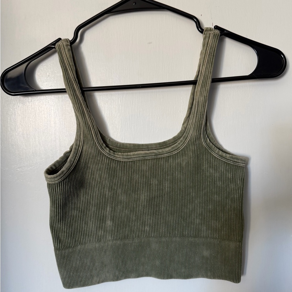 Olive Ribbed Crop Top